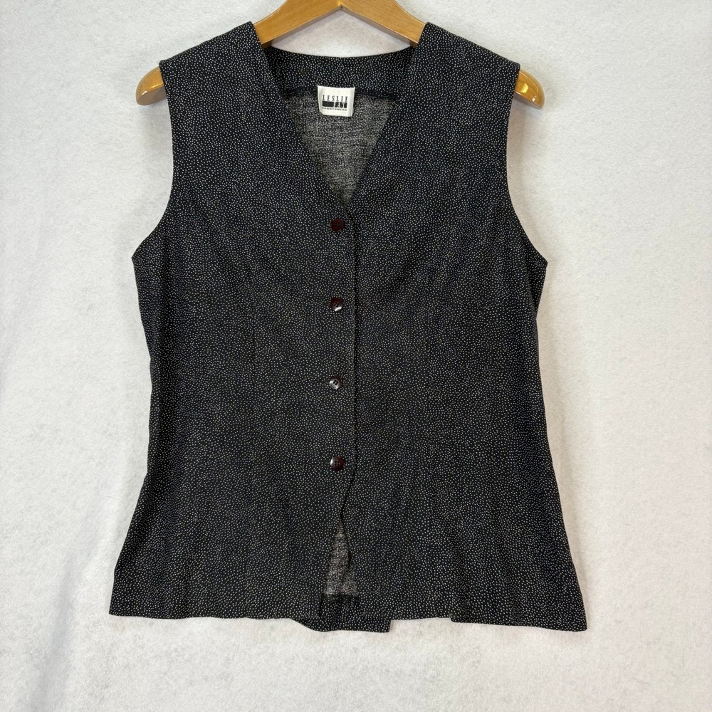 Vntg Women's Size 16 Black White Polka Dot Sportswear‎ Vest Tie Back Retro Style